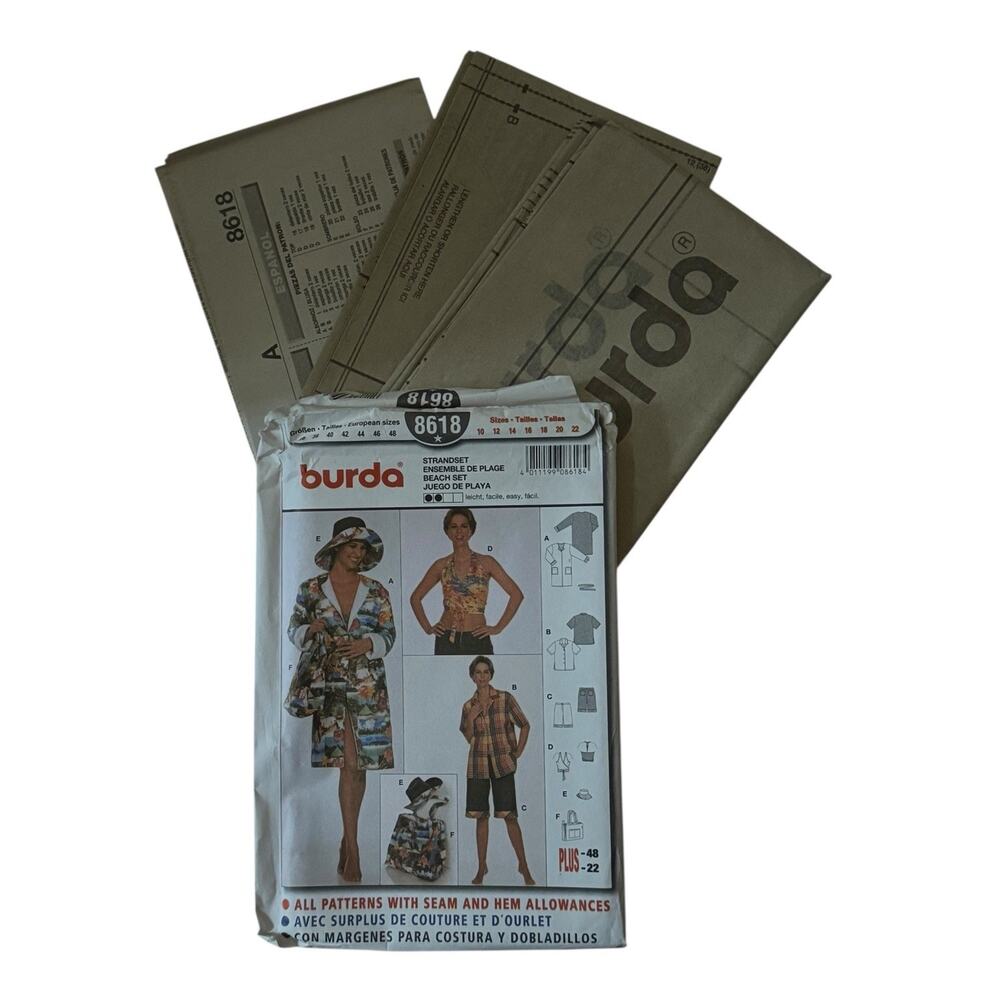 Burda 8618 Sewing Pattern Sizes 10 - 22 Beach Set Ladies Pool Swimming Coverup